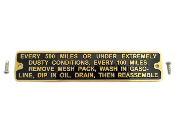 Air Cleaner Instruction Tag