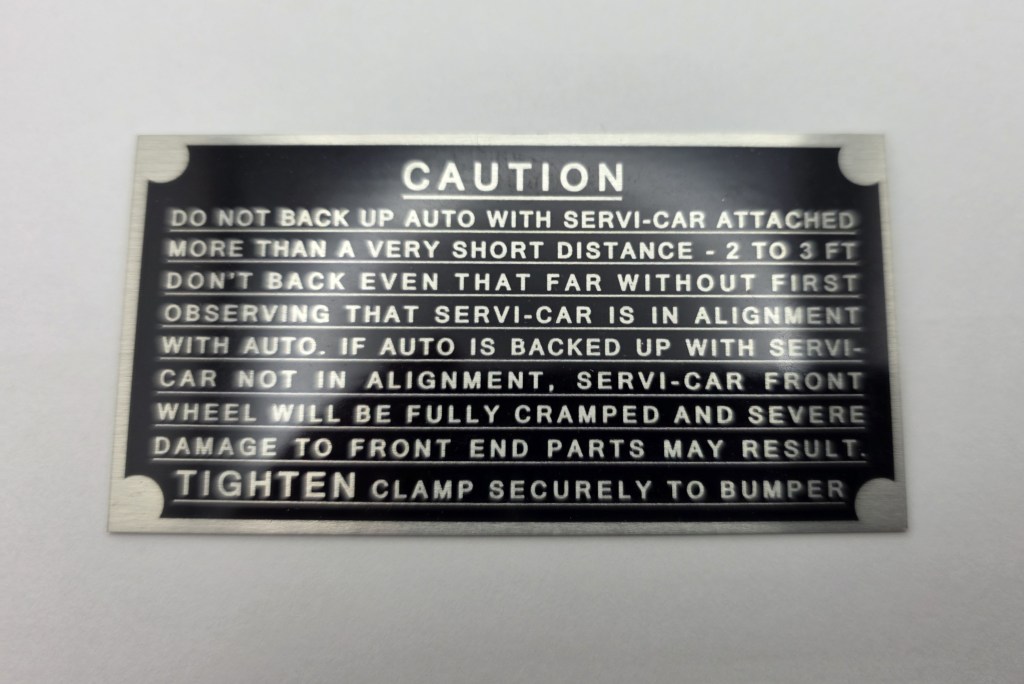 Tow Bar Safety Warning Plate